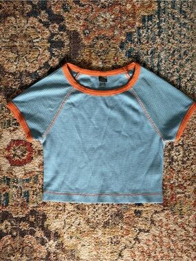 wild fable Light Blue Short Sleeve Crop Tee with Orange Trim